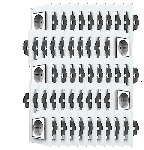 Luxus-Time VDE - Juego completo de 50 enchufes para pared (incluye marco de cristal), color blanco