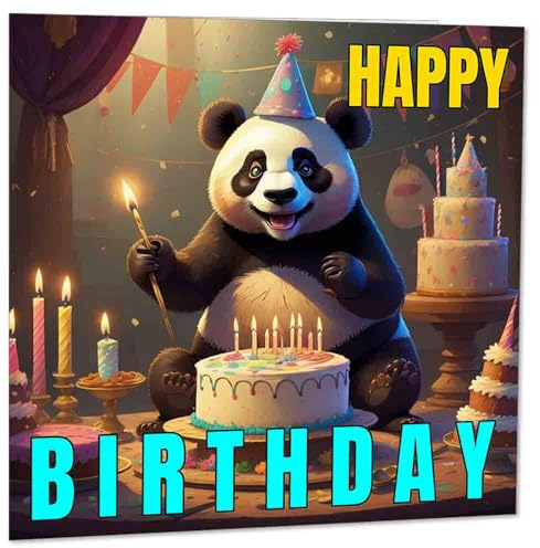 Panda Geburtstagskarte – Niedliche Happy Birthday Panda Karten 145 x 145 mm