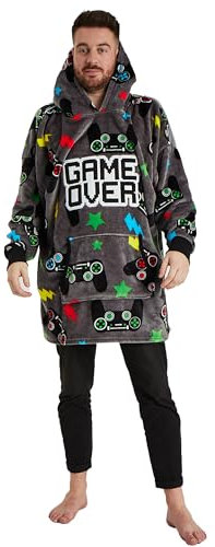 JJLC Mens Gamer Gaming Hoodie Oversized Fleece Hoody Sweatshirt (Game Over - One Size)