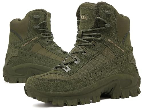 5.AA B666 Plüschfutter Stiefel Herren Wanderschuhe Trekkingschuhe Armee Combat Tactical Boots Verschleißfest rutschfeste Outdoor Einsatzstiefel Für Maenner Frauen Grün 43EU