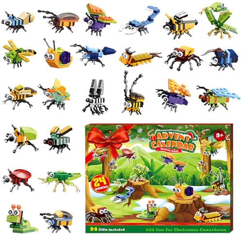 LUFEIS Adventskalender 2025, Insekt für Adventskalender, 24 Stück Insekt Klemmung DIY Bausteine Kleine Insekten Modell Kit, für Geburtstag Weihnachten Party Ostern