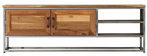 QZZCED Credenza per TV, mobile TV, mobile TV, teak riciclato e acciaio, 120 x 30 x 40 cm, per soggiorno, camera da letto, intrattenimento