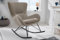 Riess Ambiente Design Schaukelstuhl Scandinavia Swing Champagner Greige Bouclé Schaukelsessel schwarz Metall