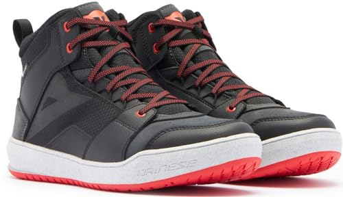 DAINESE Suburb D-WP Shoes, Scarpe Moto Impermeabili Uomo, Nero/Bianco/Rosso Lava, 42 EU