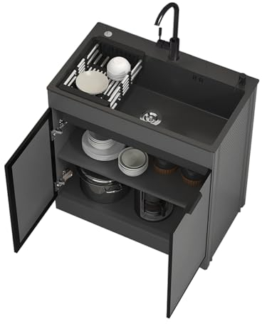 Spüle mit Unterschrank Freistehende Mobiles Küche Spültisch Gewerbliche Küchenspüle mit Wasserhahn Lagerregale Abflussbrett für Außen Innen Küche Restaurant Wäsche Hinterhof Garage. (Color : Round fa