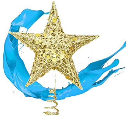 Puntale Stella Per Albero Natale 25 Cm 5 Punte Glitter Metallo Decorazione Natalizia Casa
