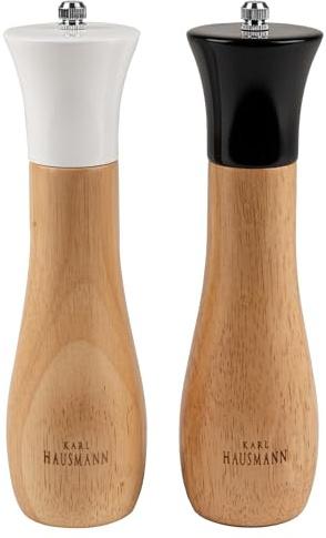 KARL HAUSMANN Salz und Pfeffermühle Set 2-teilig aus Holz - Manuelle Gewürzmühlen mit Keramikmahlwerk und Einstellbarem Mahlgrad, 22 cm, für Pfeffer und Salz, ohne Batterien, für Küche und Esstisch