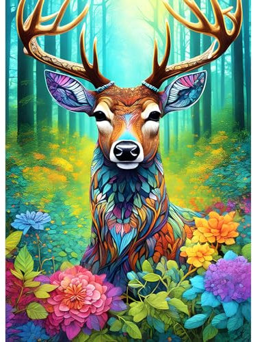 AIRDEA 30x40cm Diamond Painting Erwachsene, Regenbogenhirsch 5D Diamond Painting Bilder Erwachsene, DIY Diamantmalerei Bastel Set Nach Zahlen Heimdekor Geschenk