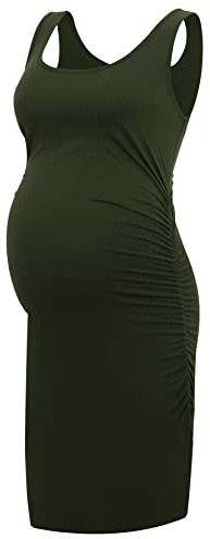 Smallshow Women's Maternity Dress Sleeveless Ruched Pregnancy Clothes Summer,Army Green,L