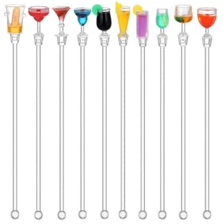 Acrilico Agitatori Cocktail Stirrer 23cm,10 Pezzi Bastoncino Mescolare Cocktail, Cucchiai da Cocktail Riutilizzabili Plastica Drink Agitazione Bastoncini per Bar Partito Cafe Frutta Succo