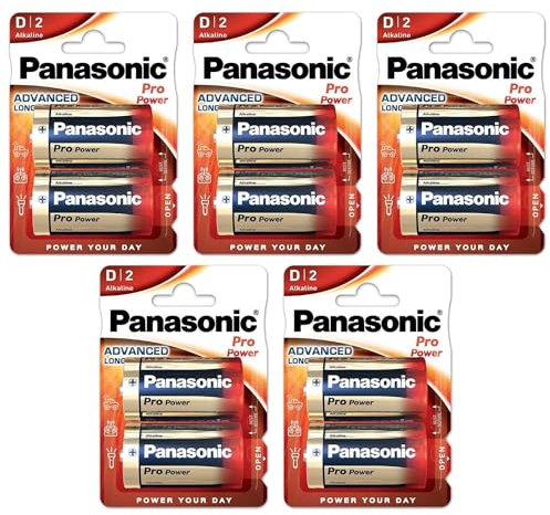 PANASONIC - Lote de 5 ampollas de 2 pilas alcalinas Pro Power Gold LR20/D - 1,5 V