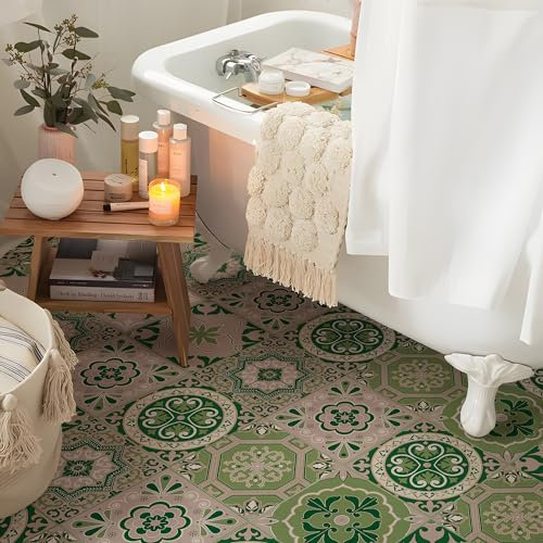 Alwayspon Tile Sticker, 25PcsX20cm/8inch Green Self Adhesive Stick on Tiles Transfer Sticker for Bathroom Kitchen, Splashback, Peel and Stick Vinyl Floor Wall Tiles Sticker