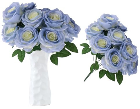 astylishome Blue Artificial Flowers Faux Rose Floral Arrangement with Beauty of Nature for Table Centerpieces Home Kitchen Office Coffee Shop Decorations 1216
