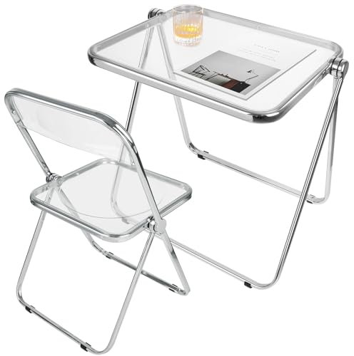 OHMG Klapptisch, aus Acryl, transparent, Picknicktische, ideal für kleine Büros, Beistelltisch oder kleine Computer-Schreibtische, Büro, Beistelltisch