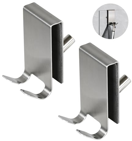 YoHyien 2 Piezas Ganchos Mampara Ducha, colgador toalla mampara ducha con Almohadilla de EVA, percha mampara ducha de Acero Inoxidable para baño, Apta para Vidrios sin Marco de 5-10 mm (Plateado)
