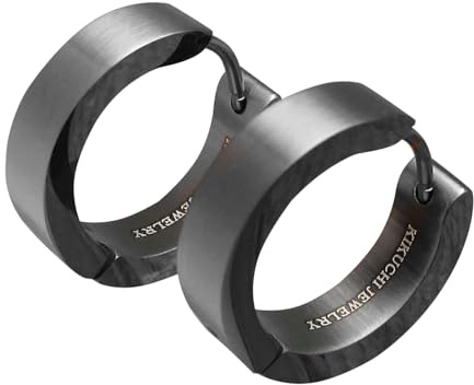 Kikuchi Herren Ohrringe Titan Stäbchen Edelstahl Klapp Creolen Kantig Pistolenfarbe Eisen schwarz Matt Hochglänzend Ø 13-18 mm auch für Damen