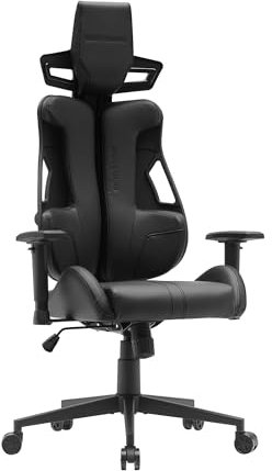 Mars Gaming MGC-Elite, Silla Gaming Ergonómica, Respaldo Flexible Adaptativo, Reposabrazos Ajustables 2D, Asiento Reclinable, Acabado Cuero PU, Silla Oficina con Ruedas XL, Pistón Gas Clase 4, Negro