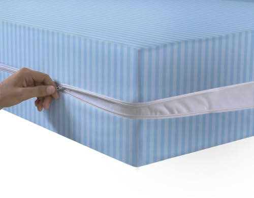 Coprimaterasso in raso con cerniera, doppio lato, chiusura con cerniera, copertura completa anti cimici, profondità 30 cm, con cerniera (blu, singolo)