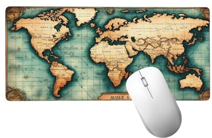 Gaming Mouse Mat Retro Mouse Pad XXL 23.6x11.8 inch, Extended Mousepad with 3mm Non-Slip Rubber Water-Resistant Surface, Keyboard Mat World Map Mouse Mats for Desk for Home Office Gaming Room H-272