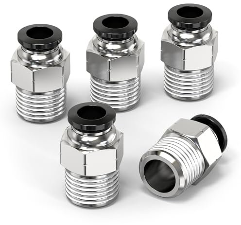ERGAOBOY 5 Pièces Tube droit mâle 10MM OD x Filet 1/4 BSP Raccords Pousser pour connecter, Raccords pour tuyaux pneumatiques pour outils à air comprimé