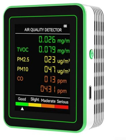 MeevrgR Air Quality Monitor with CO-2 & PM2.5/PM10 Detection - Portable TVOC Meter with Large LCD Screen, 1200mAh Battery, Multi-Gas Tester for Home/Office (Black/White, 90x70mm)(MT26CO White)