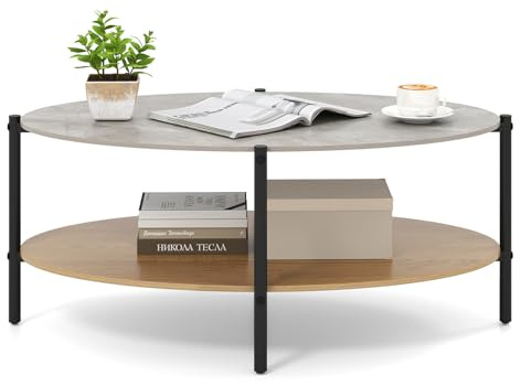 COSTWAY Couchtisch, Beistelltisch Marmor mit Metallrahmen, Wohnzimmertisch mit 2 Ablage, Sofatisch für Wohnzimmer, Flur, Eingangsbereich