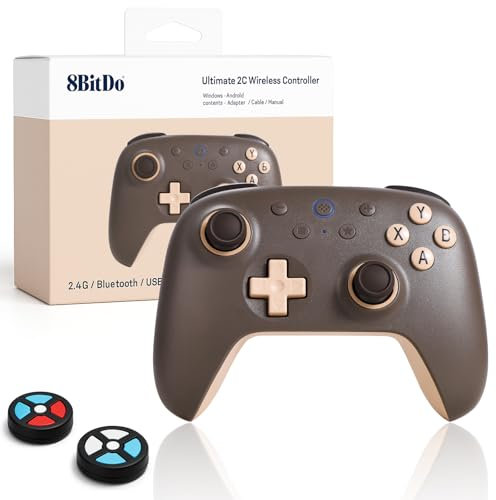 LONGYI 8Bitdo Ultimate 2C Mando Inalámbrico para Windows PC y Android, Joystick de efecto Hall (sin deriva), con 1000Hz Polling Rate, Parachoques L4/R4 Removible y Vibración Rumble - Brownie