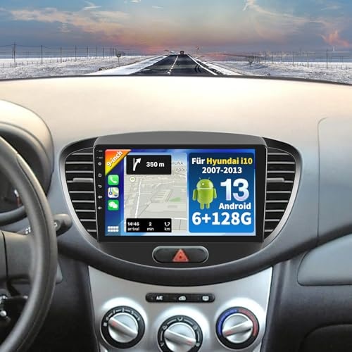 SIXTOP 8 Kerne 6+128G Android 13 Autoradio für Hyundai i10 2007-2013 mit Carplay Android Auto, 9 Zoll 1280 * 720P Touchscreen Radio mit Intelligent Voice Bluetooth WiFi GPS FM/RDS 36EQ DSP