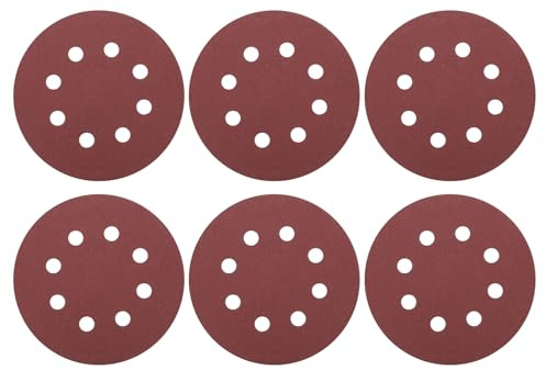 sourcing map 20 Pcs 125mm (5 Inch) Sanding Discs, 180 Grit Hook and Loop Sandpaper, 8-Hole Aluminum Oxide Orbital Sander Sandpaper for Woodworking Automotive Metal Polishing, Red