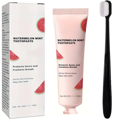 Wassermelonen-Zahnpasta Mit Zahnbürste, Milder Formel Für Frischen Atem & Sanfte Zahnreinigung, Zahnpflege-Set Mit Ergonomischer Bürste Für Kinder Und Erwachsene - Ideal Für Unterwegs Und Tägliche