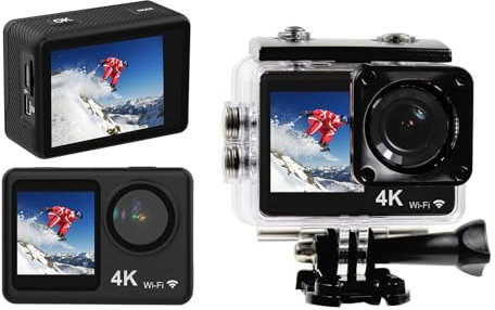 4K Action Camera 24MP Sports Camera with Dual Screen WiFi 170° Wide Angle Lens 30M Waterproof Mounting Accessories Kit for Diving Surfing Skiing Cycling