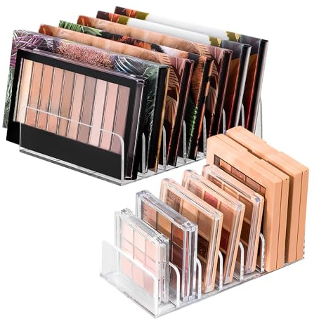WEFHEF 2 Stück Schminktisch mit 7 Fächern, Lidschatten Organizer Eyeshadow Palette Makeup Organizer Schmink Aufbewahrungsboxen Klar Acryl Make up Palette Organizér für Waschtisch Badezimmer Küche