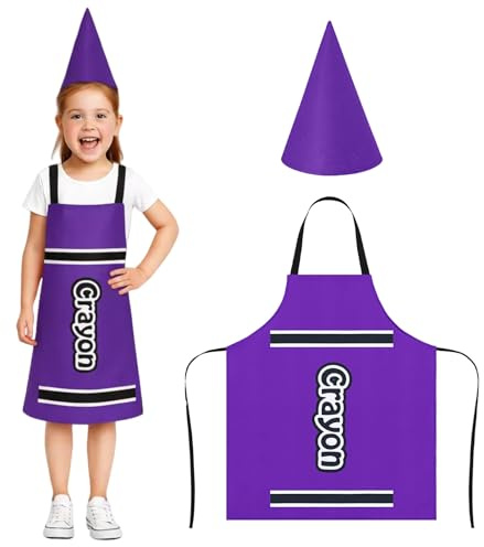 Chicingyou 2 Pcs Color Crayon Apron and Funny Gnome Cone Hat for School Colorful Crayon Outfit for Kids Fancy Dress(Purple)
