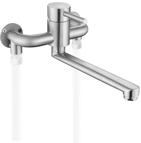 Tondiy Wasserhahn Wandmontage für Küche mit 1/2 Zoll Anschluss nach unten | Wandarmatur mit drehbar für Garage/Waschküche | Abnehmbar Bubbler | Edelstahl 304 | Matt