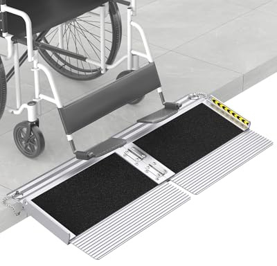 1 Feet Portable Threshold Ramp with Self-Adjusting Bottom, Wheelchair Ramp for Home Doorways, Non-Skid Handicap Ramp for Home Steps, Folding Wheel Chair Ramp for Stairs, Entry, 800LBS Capacity