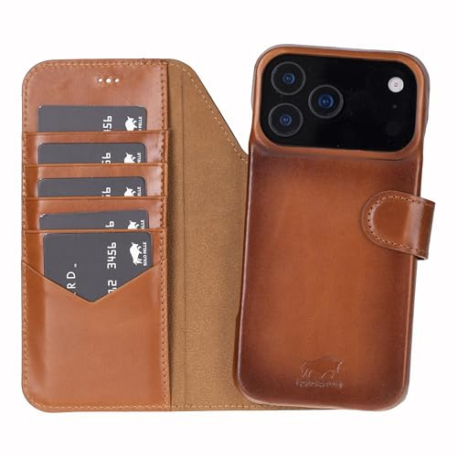 Solo Pelle Lederhülle kompatibel für iPhone 17 Pro in 6.3 Zoll abnehmbare Hülle (2in1) inkl. Kartenfächer geeignet für MagSafe Zubehör (Cognac Braun)