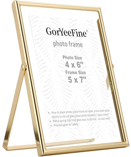 Gold 5x7 Floating Picture Frames for Photo Sizes(3.5x5& 4x6) Adjustable Tabletop/Shelf Display Picture Frames,Classy Wedding Frame,Thanksgiving,Christmas,Home & Office Decor