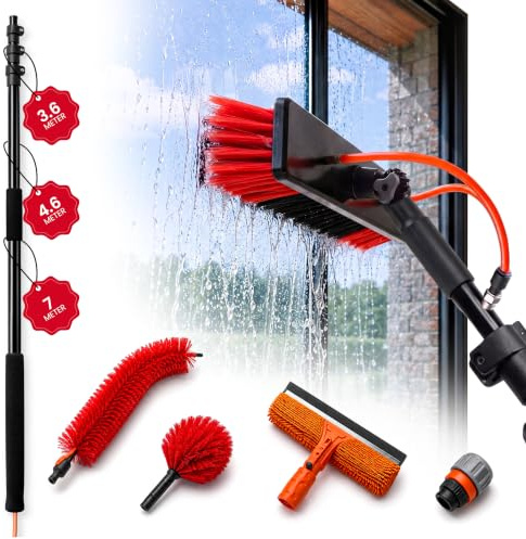 Paul’s Poles 7.0m Water Fed Telescopic Window Cleaning Pole – 4 Essential Accessories Included - Lightweight Extendable Cleaning Pole for Cars, Caravans, Motorhomes, Vans & Solar Panels.