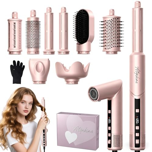 Atopskins Hairstyler 8 en 1 Airstyler con LCD 1400 W con difusor | Aiflow - Plancha de pelo (110000 rpm, iones de iones de litio, con difusor de aire, 32 mm)