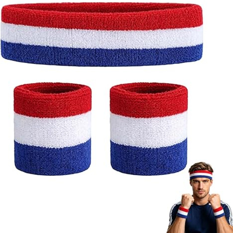 JOVYTH Cinta Para Cabeza Deporte Hombre Mujer, Bandera Francia Diadema Con 2 Muñequeras, Cinta De Felpa Para Correr, Fútbol, Tenis, Fitness
