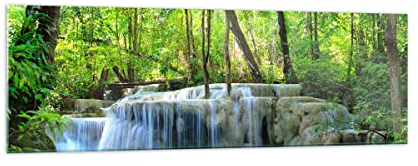 Panorama Bilder auf Glas 160x50cm Glasbild Wasserfall Wald Umwelt Groß XXL Wanddeko Bild im Glas Schlafzimmer Küche Wandbilder Dekoration Wohnzimmer Modern Wand Kunstdruck Art GAB160x50-2664