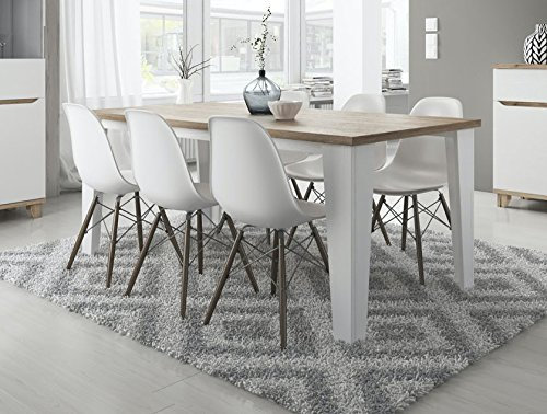 Tendencio Table Salle à Manger Style scandinave Lier 160 cm - Blanc et Pieds Bois