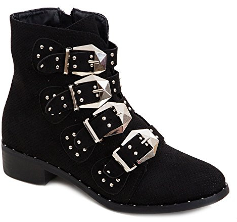 Toocool - Stivali Donna Scarpe Tronchetti Biker Boots Borchie Fibbie Casual Nuovi JL2006 [38,Nero]