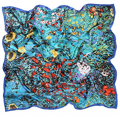 Prettystern 100 Cm XL Crepe Satin 100% Seide Handroulier Seiden-Malerei Tuch - Gustav Klimt - Bauerngarten P328