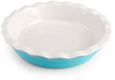 Farberware Bakers Advantage Durable Stoneware Ceramic Pie Dish, Ideal for Making Sweet and Savory Dishes, Heat Resistant, 10 Inch, Teal