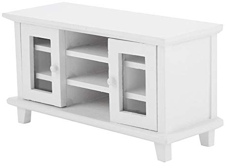 1:12 Dollhouse Wooden TV Cabinet Miniature Dolls House Living Room Furniture Dollhouses Decoration Ornaments Accessories with Double Open Doors for Kids Educational Pretend Play Toys Gift(White)