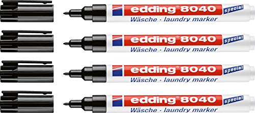 edding 8040 Wäschemarker, Textil-Stift zum permanenten Kennzeichnen von Textilien und Kleidung - Waschfest und kochfest bis 95 Grad Celsius, Farbe: Schwarz (4 Stifte)