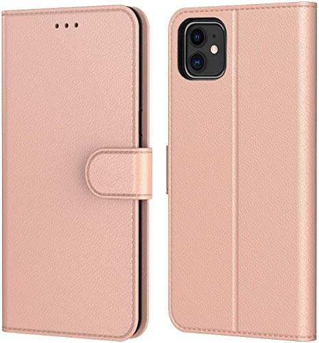 AURSTORE Etui Coque pour iPhone 11 2019 (6,1 Pouce), Protection Housse en Cuir PU Pochette,[Emplacements Cartes],[Fonction Support],Compatible avec iPhone 11 6.1 (Rose)