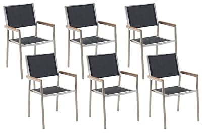Beliani Gartenstuhl Set 6 Stühle Polyester/Edelstahl schwarz Grosseto