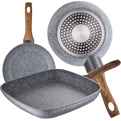 Pack 2 sartenes con asador en aluminio forjado aptas para induccion de la colección Daimiel